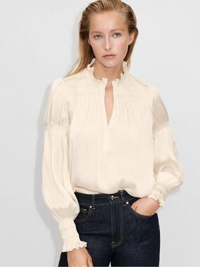 ME+EM Cream Smock Wrist Poet Swing Blouse Size 4